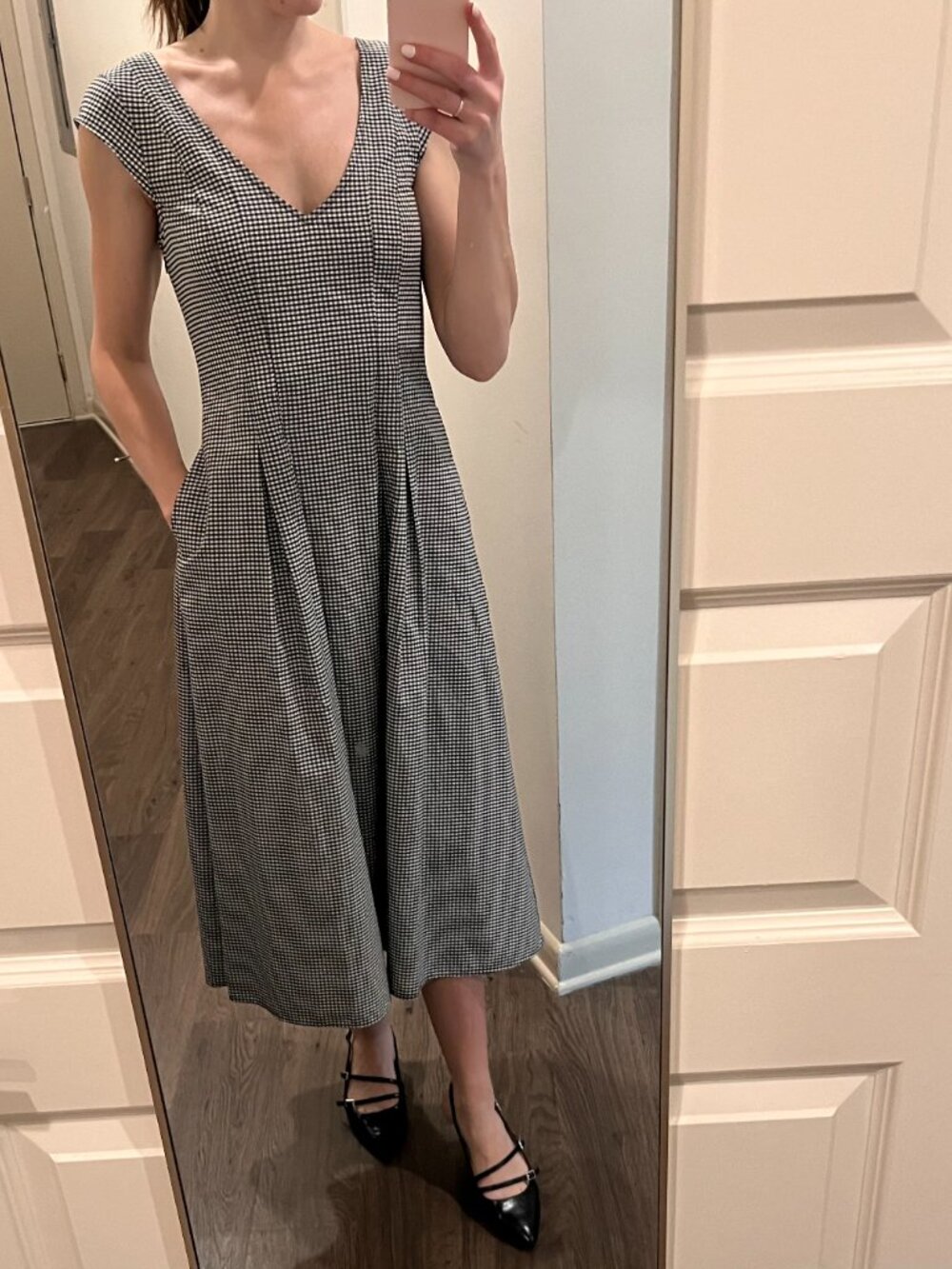 Women's Short Sleeve Corset Midi Dress - A New Day Black/White Gingham XS